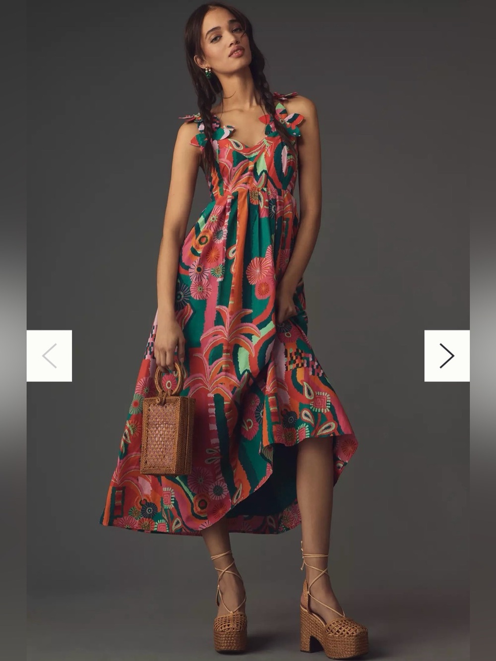 Farm Rio x Anthropologie Pleated Palm Midi Dress